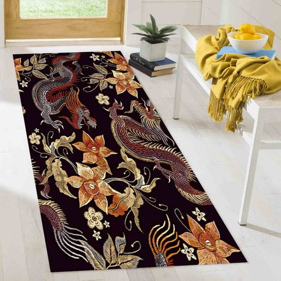 Pattern Rug, Salon Rug, Living Room Rugs, Floral Rug, Modern Rug, Asian Dragon Pattern Rugs, Dragons Rugs, Gift For Him Rug, Black Rug, 3.3'x5' - 100x150 cm