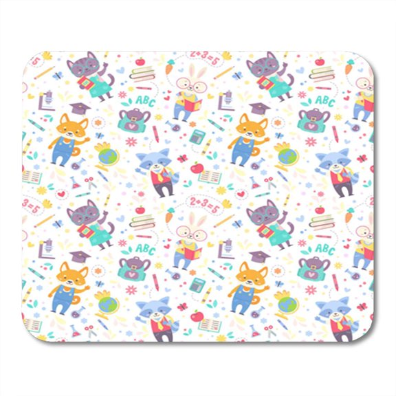 Pattern School for Children Cute Cartoon Characters and Alphabet Mousepad Mouse Pad Mouse Mat 9x10 inch
