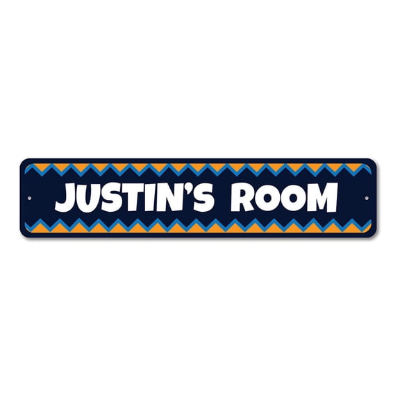 Pattern Sign, Kid's Room Sign, Child Name Triangles Sign, Custom Kid Bedroom Playroom Aluminum Decor - 4x18 inches