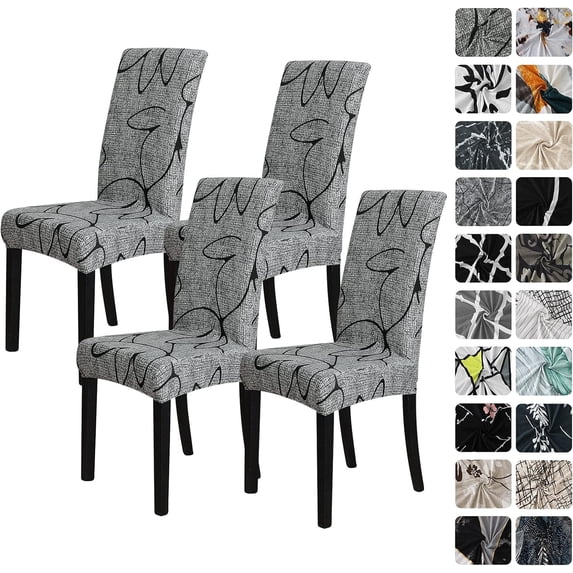 Pattern Stretch Chair Covers for Dining Room Set of 4,Dining Chair Slipcover Washable Removable for Kitchen,Hotel,Restaurant,Ceremony Universal Size(4PCS, Abstract Lotus)
