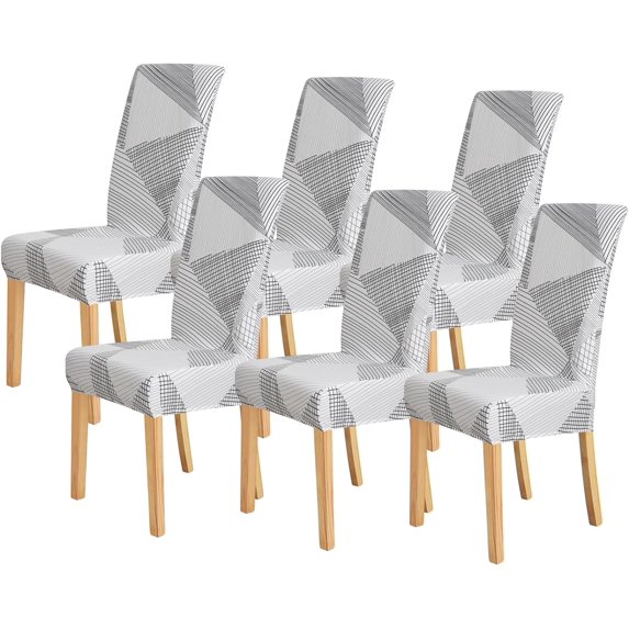 Pattern Stretch Chair Covers for Dining Room Set of 6,Printed Dining Chair Slipcover Washable for Kitchen Ceremony Universal Size(6PCS,Striped Triangle Black