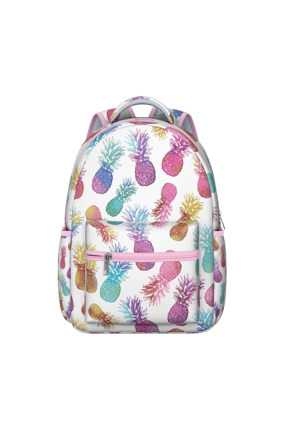 Pattern Students Backpack Pineapples Hawaiian Hawaii Tropical School Bag with Fruit Summer Yellow Golden Print, Durable and Comfortable