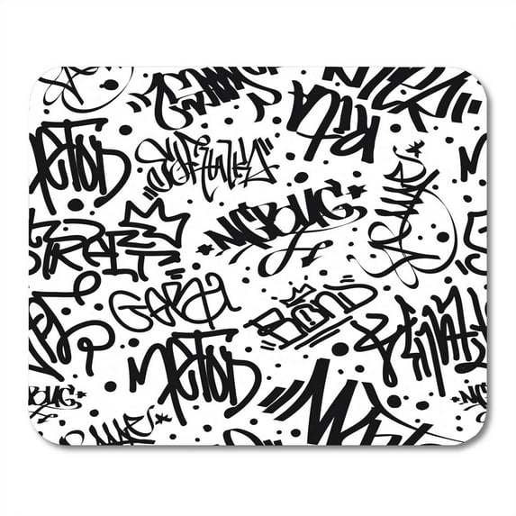 Pattern Tags Graffiti Street Retro Abstract Vintage in Black White Letter Music Mousepad Mouse Pad Mouse Mat 9x10 inch