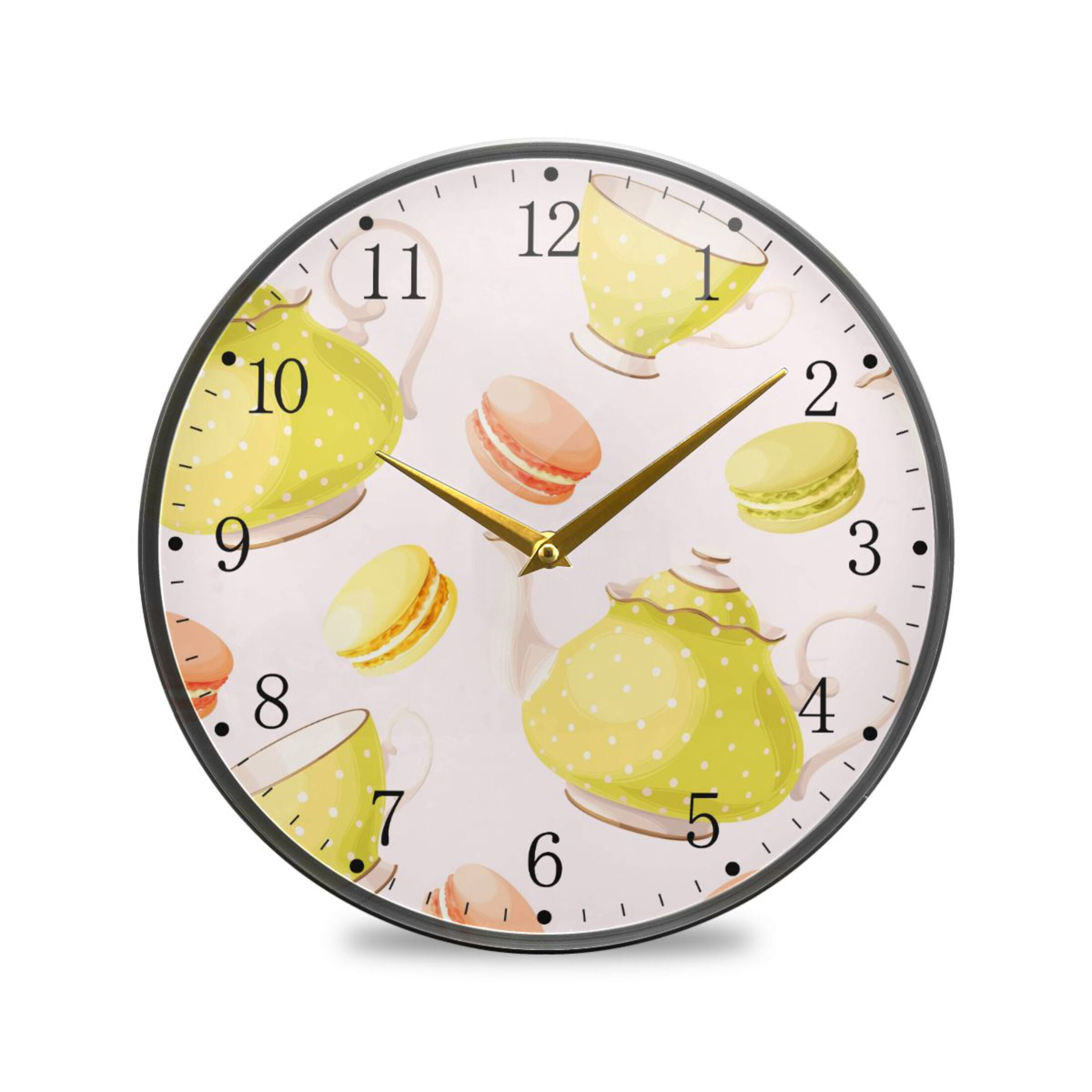 Pattern with Teapots and Yellow Acrylic Wall Clocks Quiet Round Clock ...