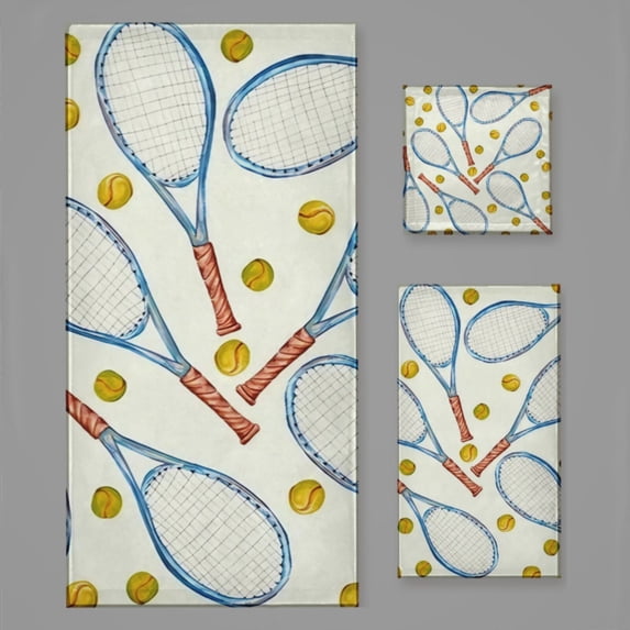 Pattern With Tennis Rackets With Tennis Balls Bath Towel Sets For Bathroom Hand Towels Fingertip Towels 3 Piece Soft Absorbent For Bathroom Kitchen Hotel Beach
