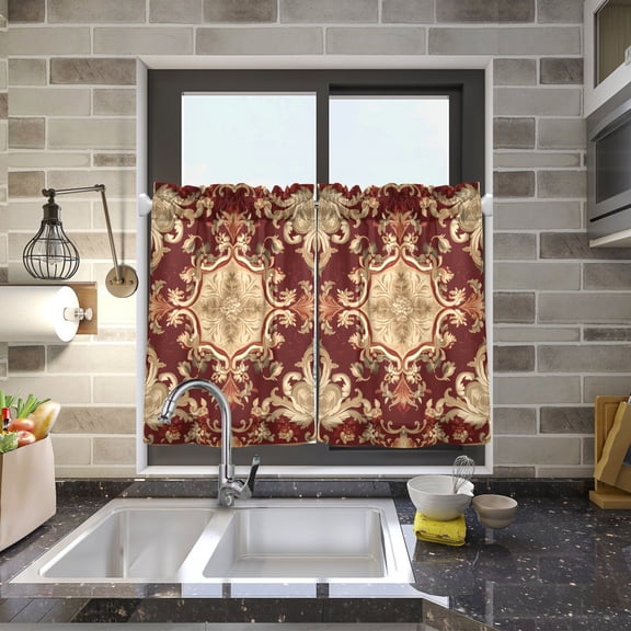 Pattern Tradditional Tribal Kitchen Curtains Half Tier Curtain 2 Rod Pockets Bathroom Bedroom Cupborad Living Room 27"x24"