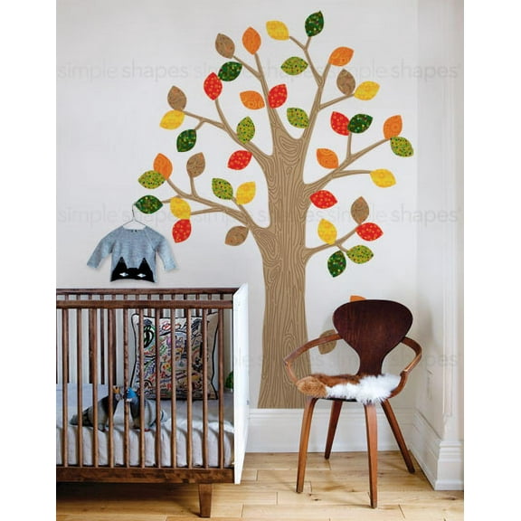 Pattern Tree with Leaves Vinyl Wall Sticker - Fall with Latte Brown