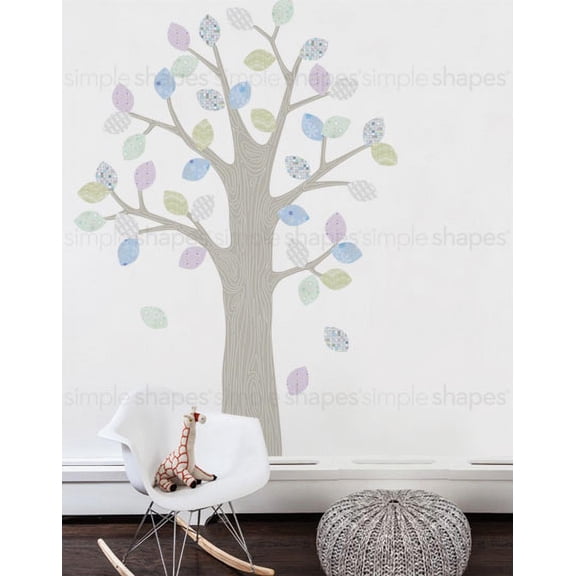 Pattern Tree with Leaves Vinyl Wall Sticker - Winter with Grey