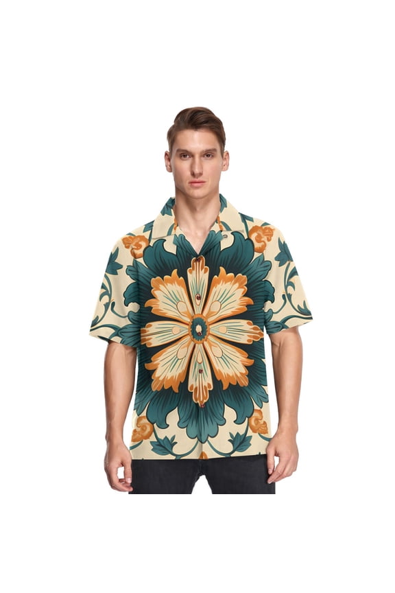 Pattern Tribal Boho Men's Hawaiian Wrinkle Free Button Down Short Sleeve Shirt Casual Shirts Beach Shirts