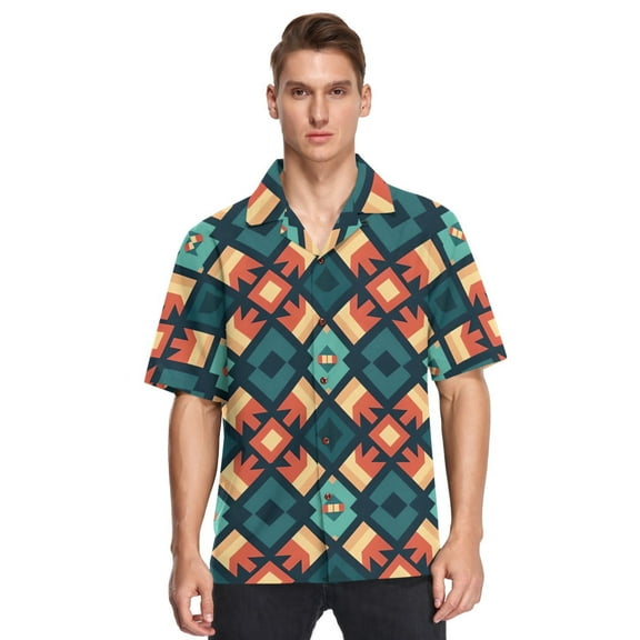 Pattern Tribal Men's Hawaiian Wrinkle Free Button Down Short Sleeve Shirt Casual Shirts Beach Shirts