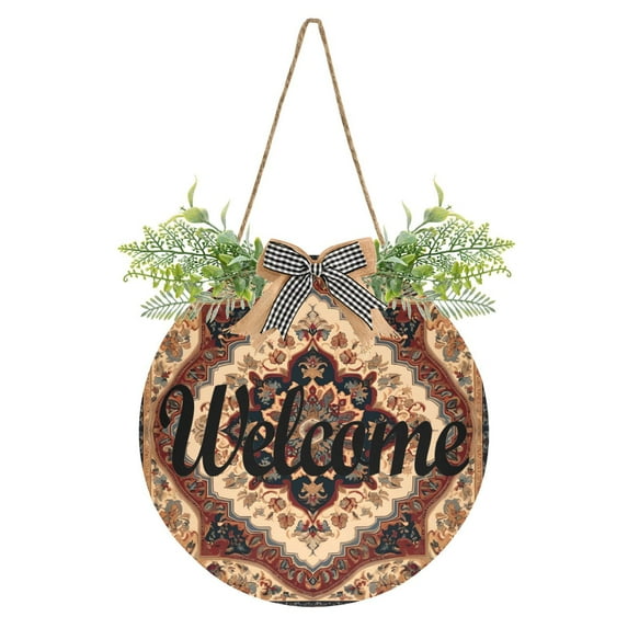 Pattern Vintage Boho Welcome Sign for Front Door Wreath Door Sign for Farmhouse Porch Decoration Indoor Outdoor