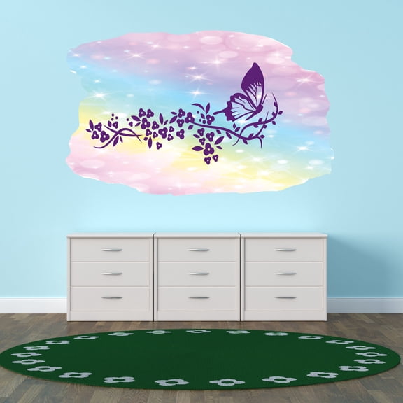 Pattern Wall Decals for Girls Bedroom - Seamless Butterfly Border Butterfly DIY & Creativity Boy Girl Bedroom Wall Sticker - Size: 20 In x 12 In