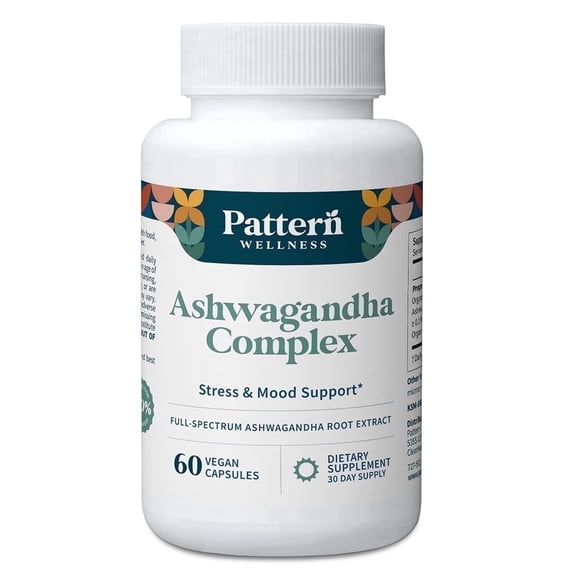Pattern Wellness Ashwagandha Complex, Stress, Energy & Recovery Support, 60 Count