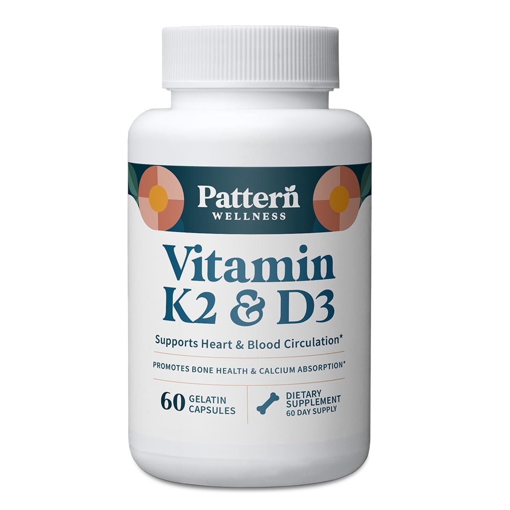 Pattern Wellness Vitamin K2 & D3 Supplement with Calcium - Pure Synergistic Complex - Whole Body Health - Bone Health & Cardiovascular Support - 60 Tablets