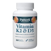 Pattern Wellness Vitamin K2 & D3 Supplement with Calcium - Pure Synergistic Complex - Whole Body Health - Bone Health & Cardiovascular Support - 60 Tablets