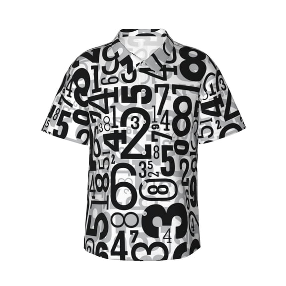 Pattern With Numbers Men's 3d Print Casual Button Down Shirts, Novelty Hawaiian Short Sleeves 3xl