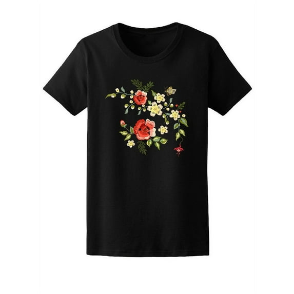 Pattern With Red Roses T-Shirt Women -Image by Shutterstock, Female x-Large