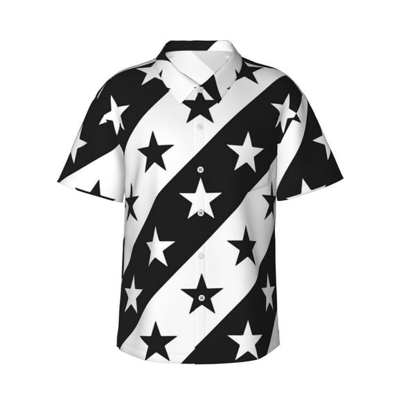 Pattern With Stars Hawaiian Shirts For Men, Summer Short-Sleeve Relaxed-Fit Button-Down Shirts Small