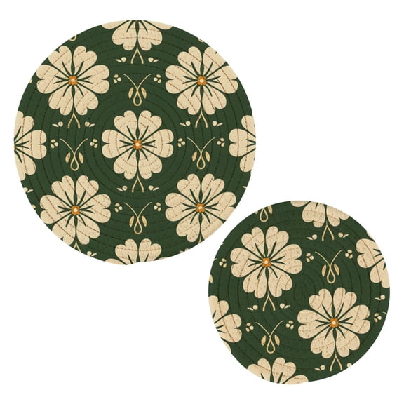 Pattern Yellow Green Tile Pattern Cotton Trivets Potholders Set of 2 Handmade Heat Resistant Non Slip Absorbent
