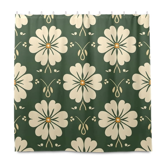 Pattern Yellow Green Tile Pattern Shower Curtain Liners Waterproof 72 Inch with C Shaped Curtain Hooks