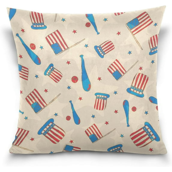 Pattern for 4Th of July Velvet Plush Throw Pillow Cushion Case Cover - 18" x 18" - Invisible Zipper Home Decor Floral for Couch Sofa No Pillow Insert