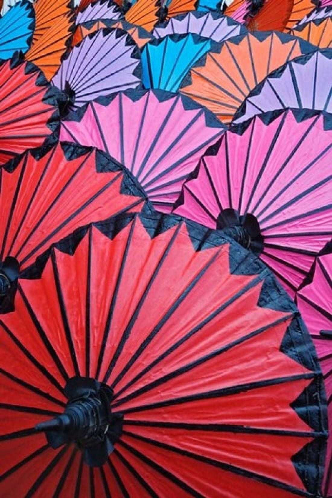 Pattern of newly assembled decorative umbrellas drying in sun Umbrella Making Center Bo Sang near Chiang Mai Thailand Canvas Art - Adam Jones DanitaDelimont (24 x 36)