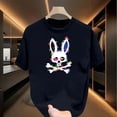 thumbnail image 1 of Pattern prinitng，Colorful bone rabbit T-shirt, fashionable and loose, youthful and energetic, daily wear tops, casual, clothing, simple and trendy, cool design，black，S-5XL, 1 of 1