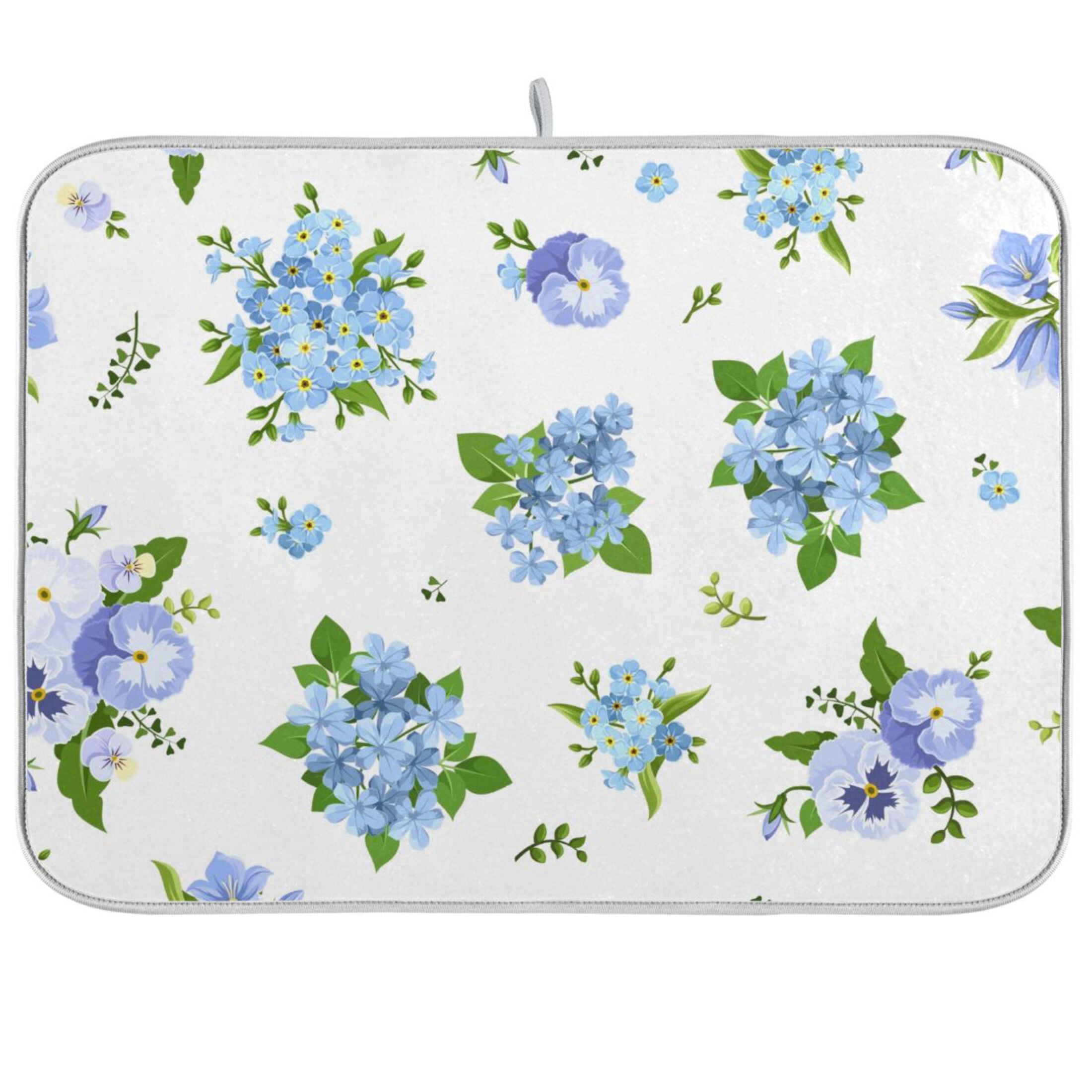 Pattern with Blue Flowers Pansies Dish Drying Mat Microfiber Kitchen ...