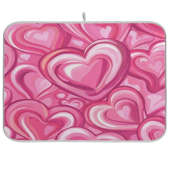 Pattern with Pink Hearts Dish Drying Mat Kitchen Mats Microfiber Counter Absorbent Dish Pad Drainer Rack