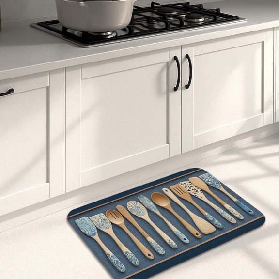 Patterned Bamboo Kitchen Mat Cushioned Anti Fatigue Floor Rug Non Slip Washable for Sink Laundry Room Bathroom 16x24 Inch