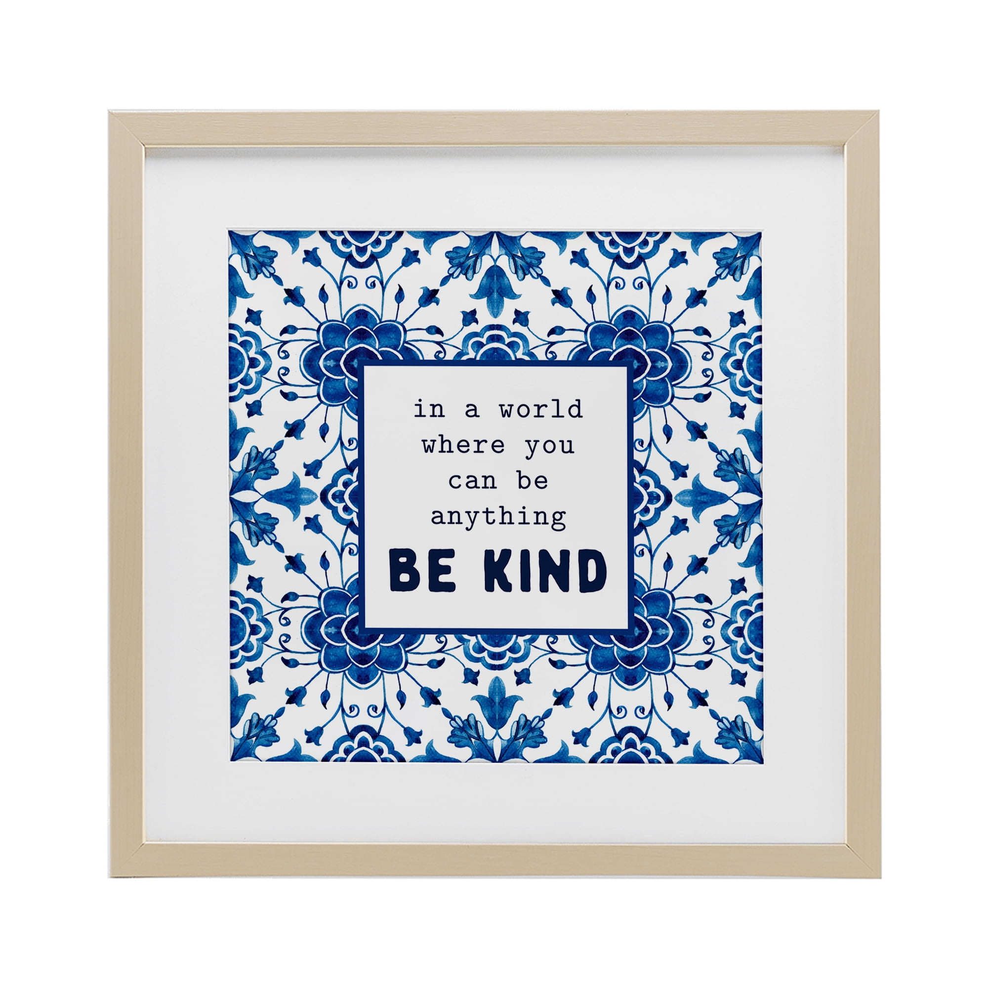 Patterned Be Kind Encouragement Birch Framed Print Under Glass, design by Lettered and Lined