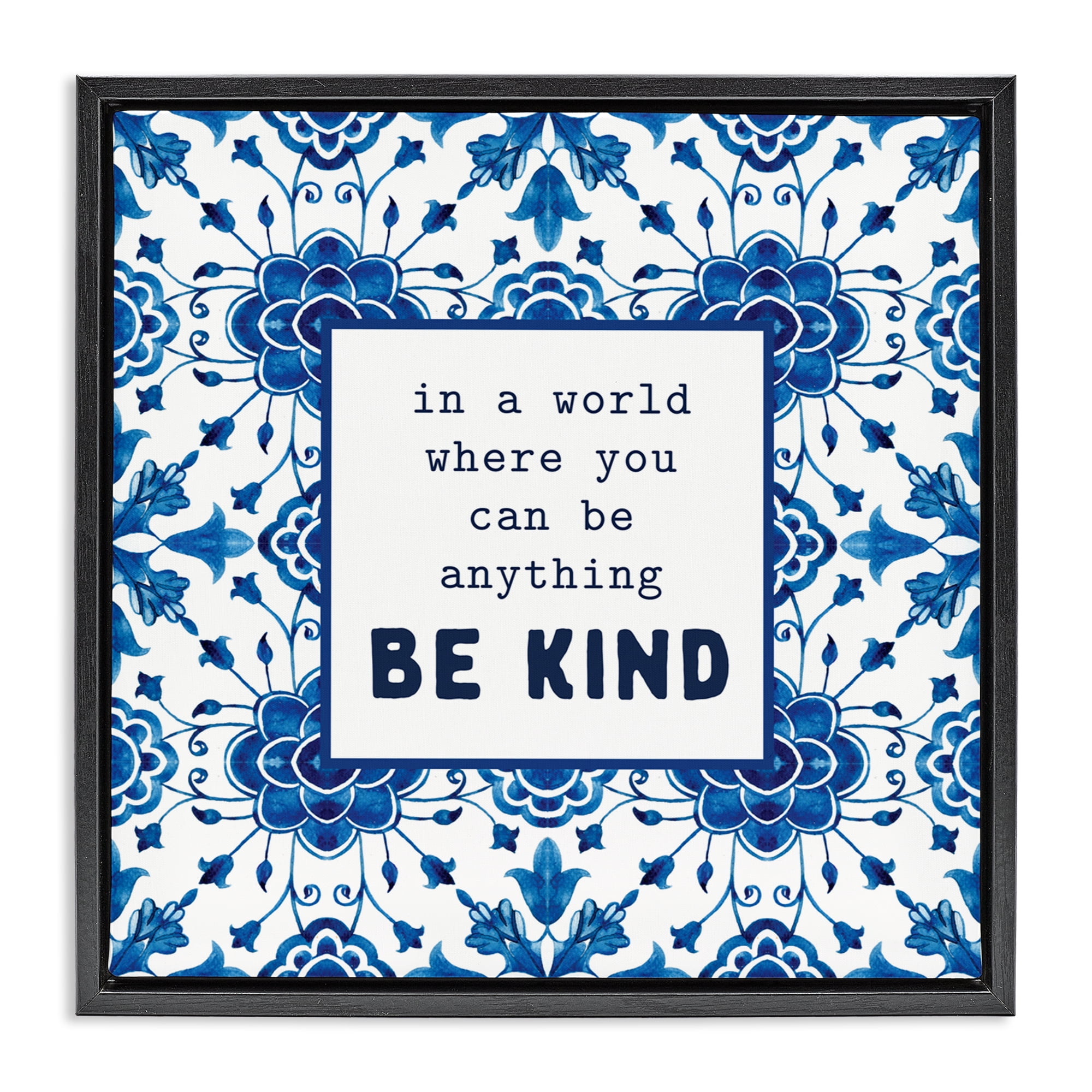 Patterned Be Kind Encouragement Black Framed Floater Canvas Wall Art, design by Lettered and Lined