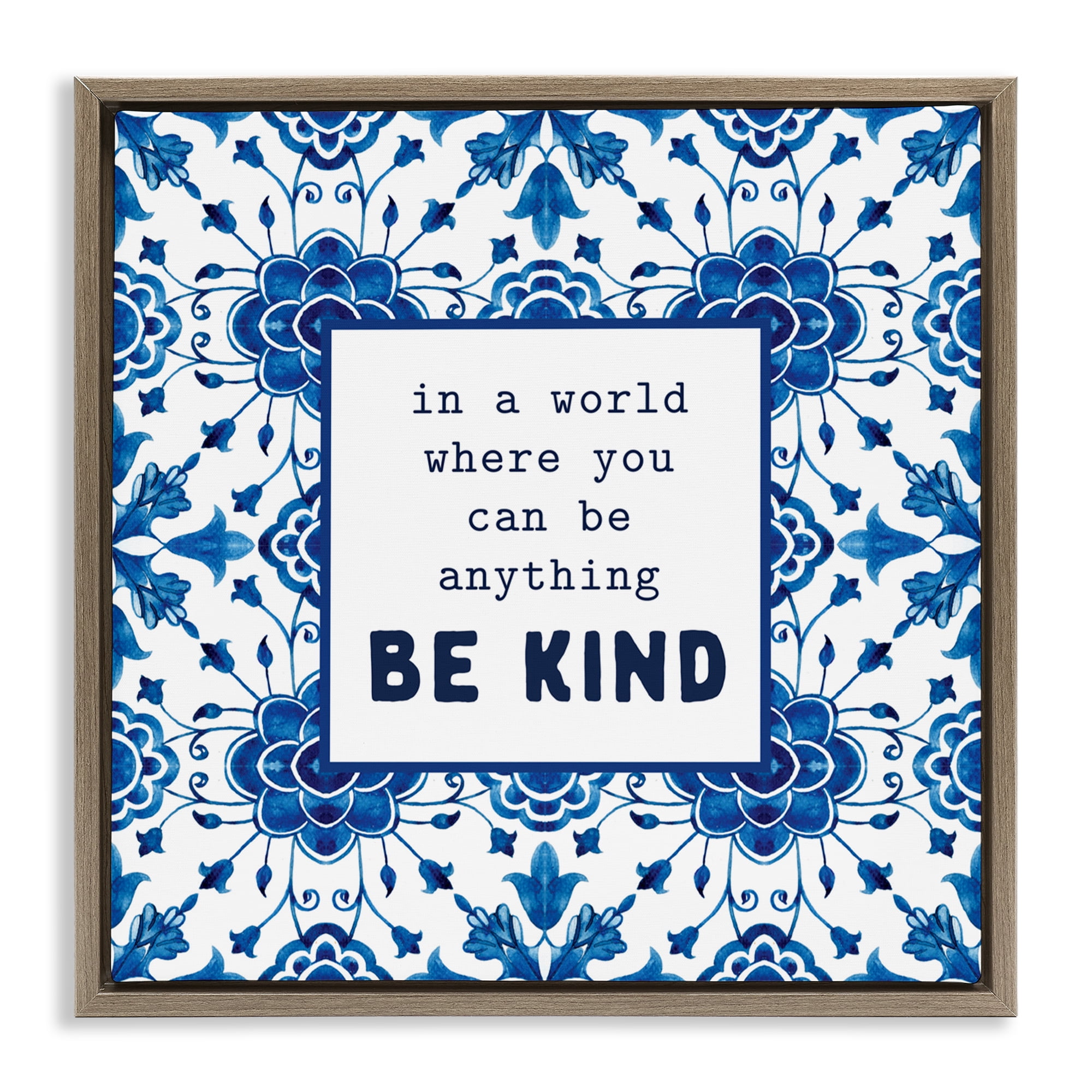 Patterned Be Kind Encouragement Brown Framed Floater Canvas Wall Art, design by Lettered and Lined