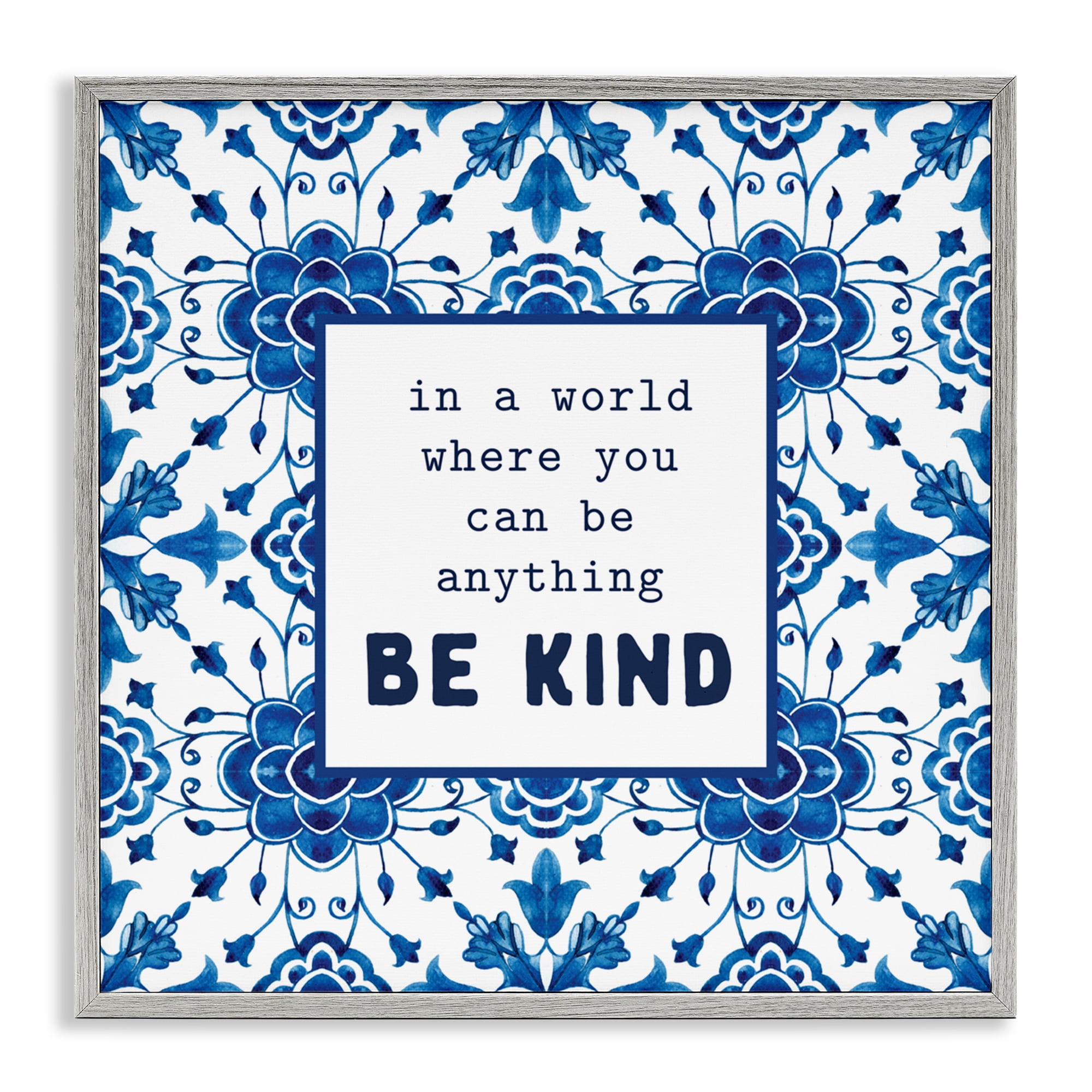 Patterned Be Kind Encouragement Gray Framed Giclee Art, design by Lettered and Lined