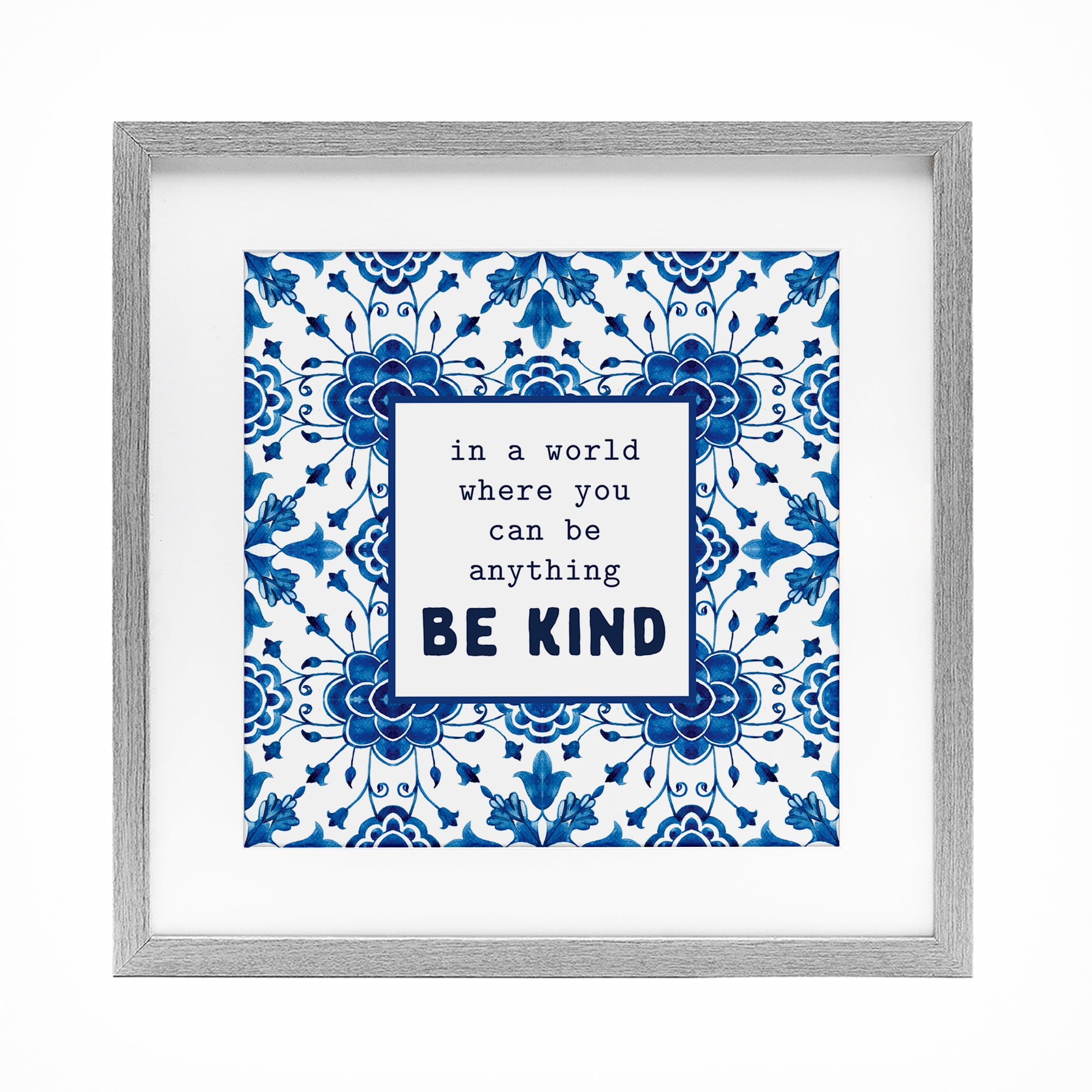 Patterned Be Kind Encouragement Gray Framed Print Under Glass, design by Lettered and Lined