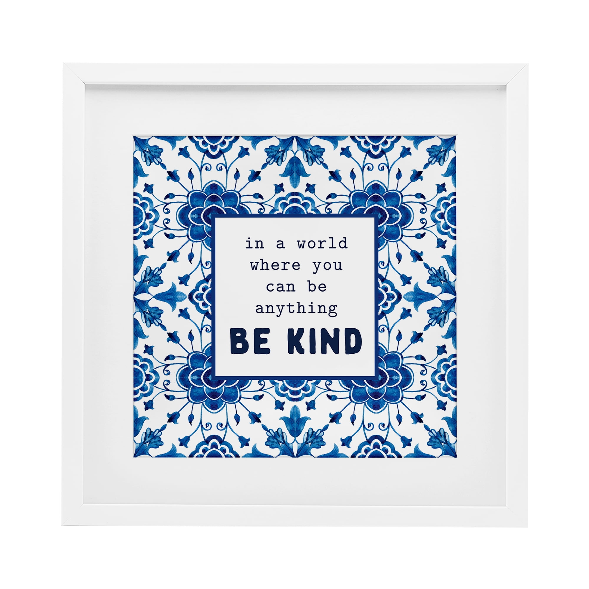Patterned Be Kind Encouragement White Framed Print Under Glass, design by Lettered and Lined