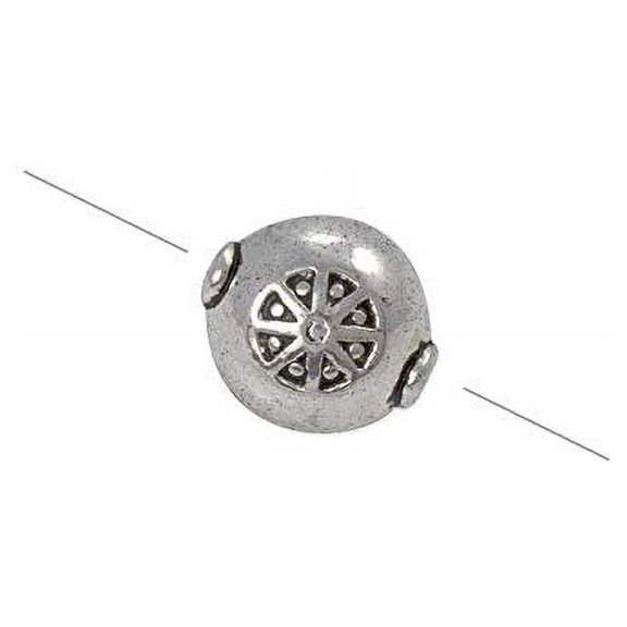 Patterned Bead 10mm Pewter Antique Silver Plated