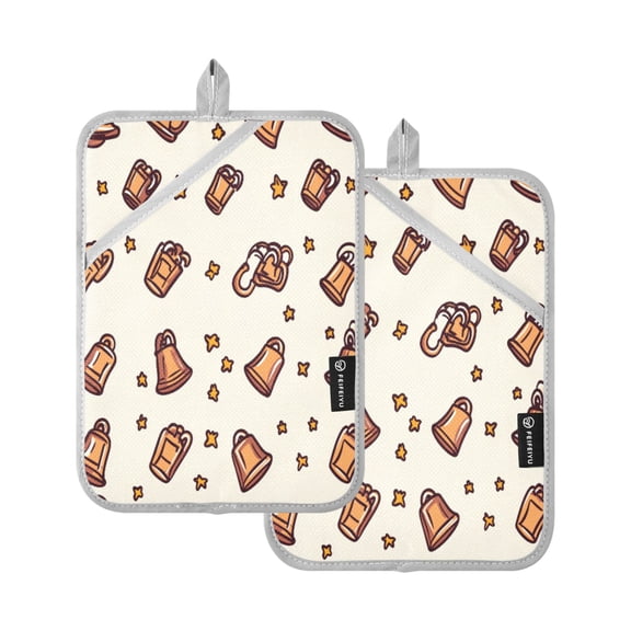 Patterned Bells 7x9.8in Pot Holder Set Heat-Resistant Oven Hot Pads Durable with Storage Loop