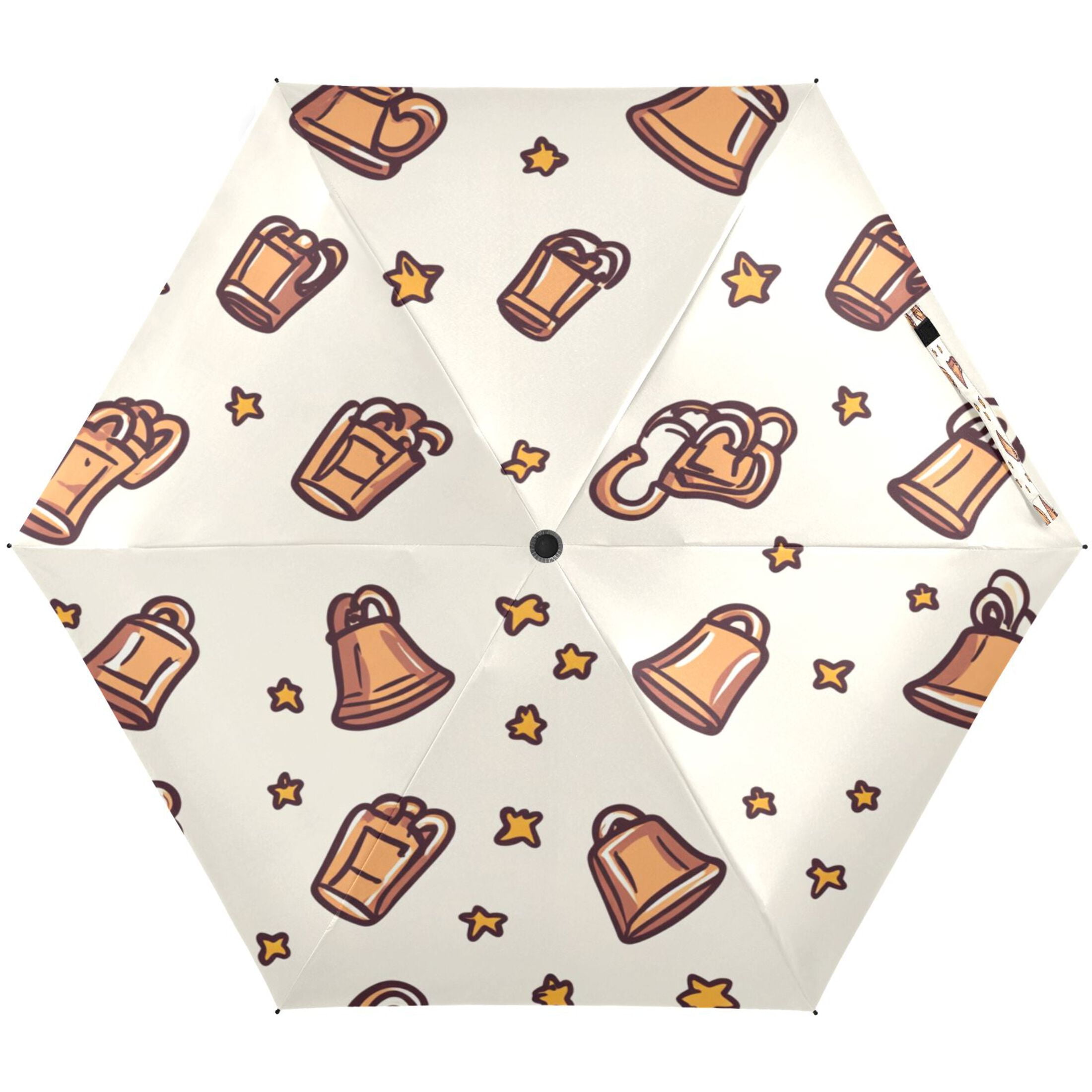 Patterned Bells Umbrellas for Sun Auto Open Close UV50+ Waterproof 5-Fold Compact Fiberglass Frame
