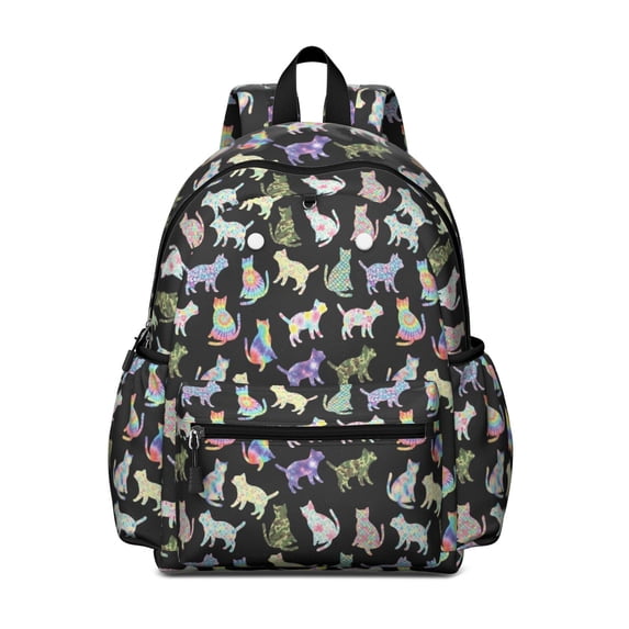 Patterned Cat Silhouette Black Pattern Cute School Backpack with Padded Back and Adjustable Shoulder Straps 13.4"x11"x4.7"