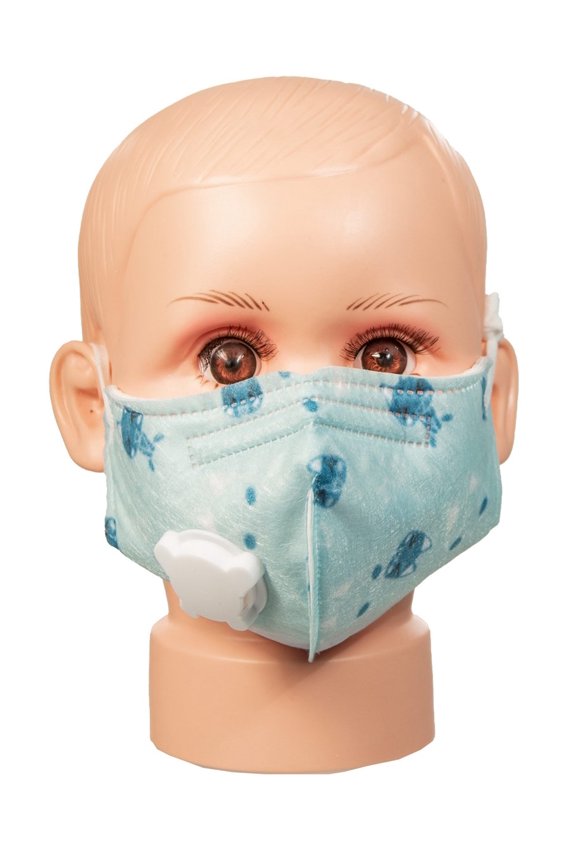 Patterned Childrens Cotton Face Mask with Vent- Blue