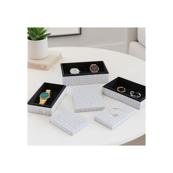 Patterned Decorative Boxes with Lid for Home Decor - Jewelry Box for Accessories and Keepsakes - Home Organizer Storage Box for Living Room, Bedroom, and Office - Set of 3, 4", 3", 3", Black & White