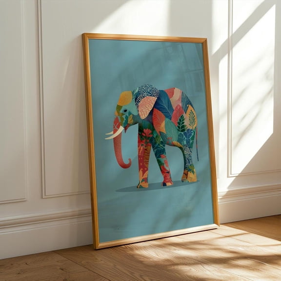 Patterned Elephant Art • Modern Safari Nursery Decor, Unframed Paper Print