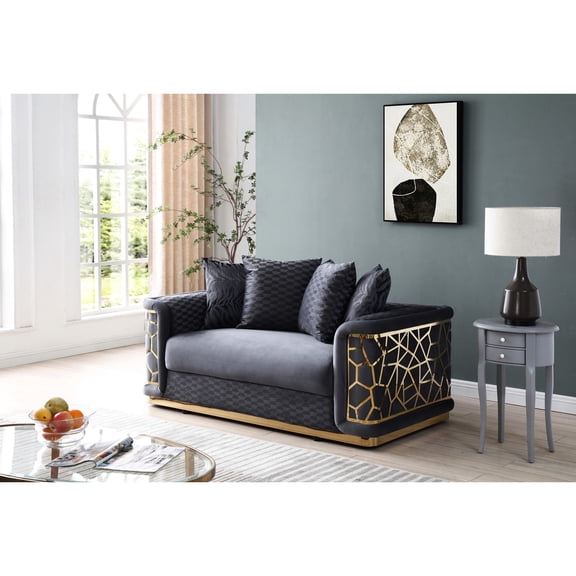 Patterned Fabric Dark Gray Loveseat | Adds Character to Home Environments | Provides Immediate Comfort upon Setup
