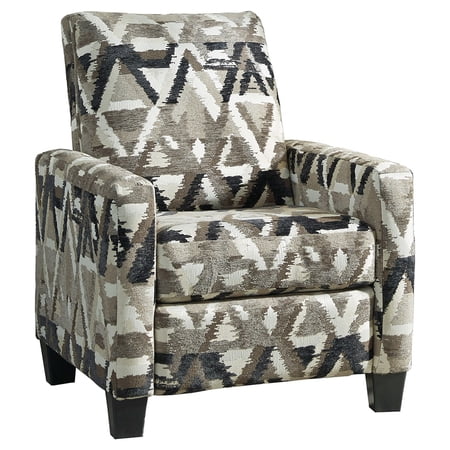 Patterned Fabric Upholstered Low Leg Recliner, Gray and Brown