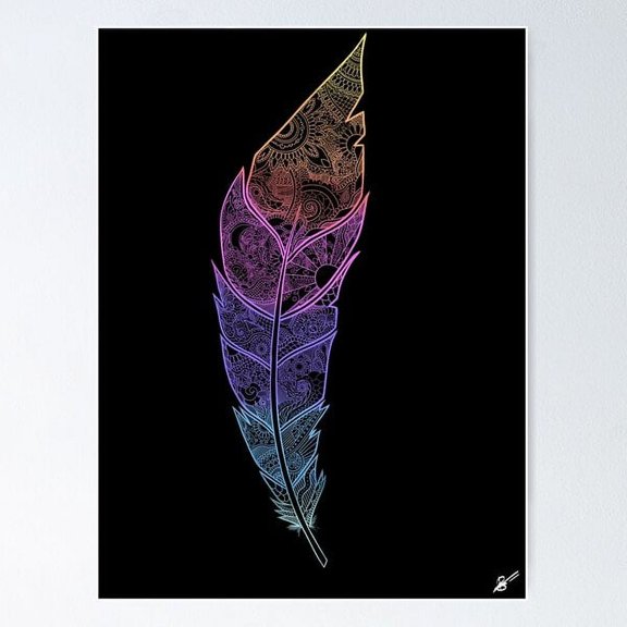 Patterned Feather Poster Wall Art, Modern Wall Decor For Living Room Bedroom, 12x18 UNFRAMED