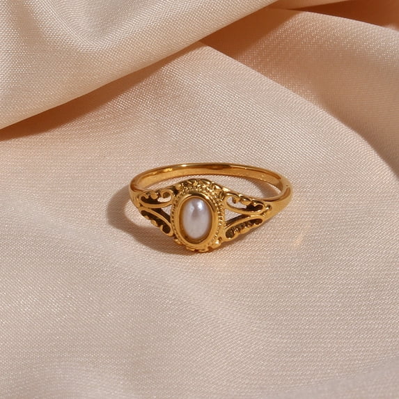 Patterned Fine Pearl Link Irregular Metal Ring