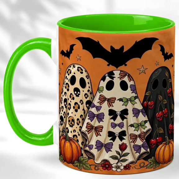Patterned Ghost Coffee Mug, Cute Halloween Mug, Ceramic 11 oz