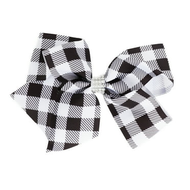 Patterned Hair Bow for Women and Girls with Silver Rhinestones 1 Piece (Plaid)