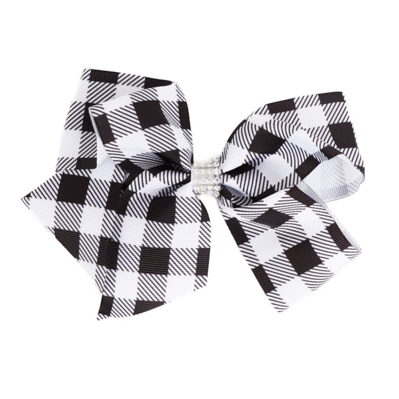 Patterned Hair Bow for Women and Girls with Silver Rhinestones 1 Piece (Plaid)
